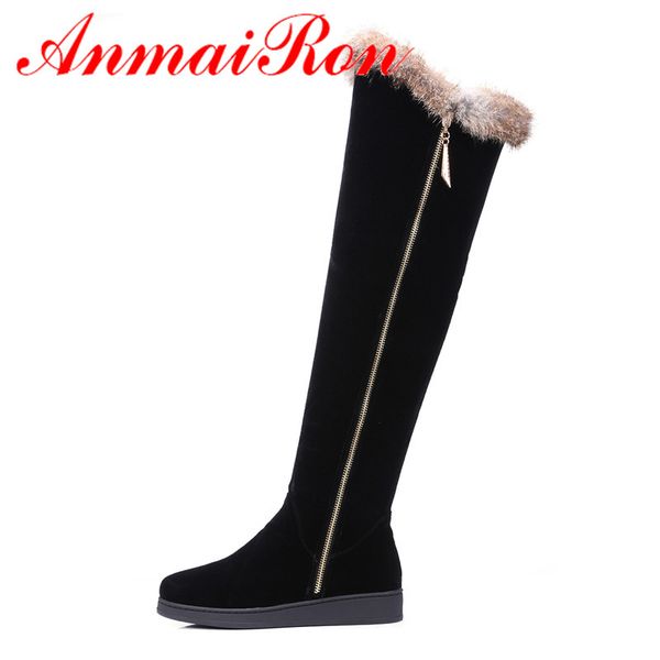 

anmairon winter warm long boots shoes woman round toe zippers over-the-knee boots for women large size 34-43 black western