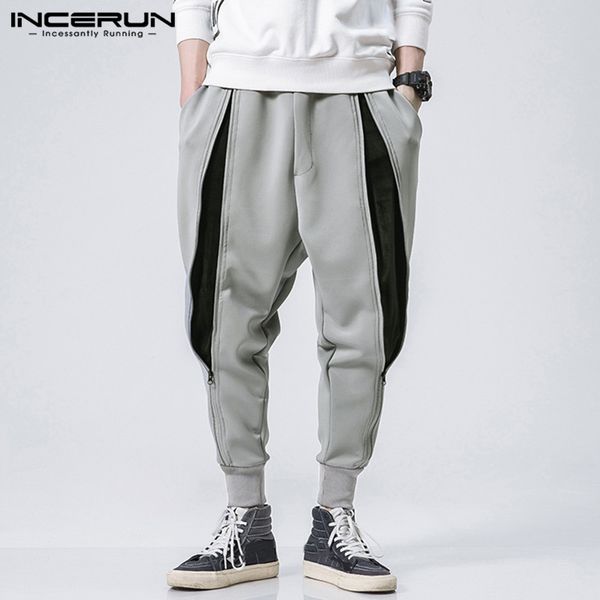 

men's pants men sweatpants joggers zippers patchwork streetwear casual trousers bodybuilding elastic waist fashion track s-5xl incerun, Black