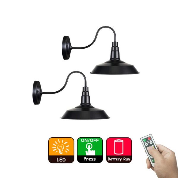 

wall lamp 2-pack black/white led remote control battery run indoor not hardwired sconce dimmable included