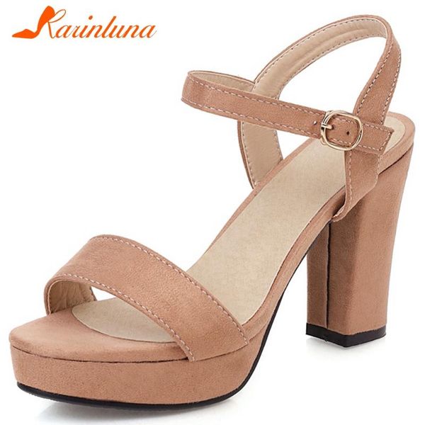 

karin female fashion block heels sandals platform party casual office women sandals classic solid high heels women shoes, Black