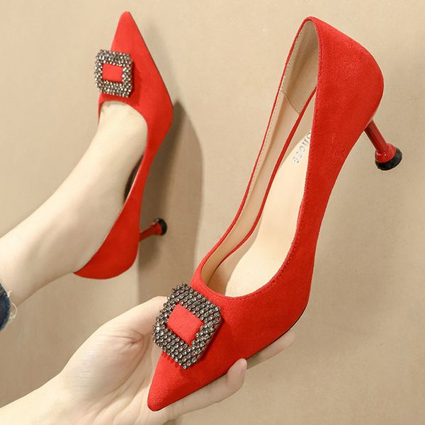 

2020 plus size 33-42 women 9.5 and 6.5 cm high heels prom pumps lady crystal wedding valentine low heels scarpins office shoes, Black