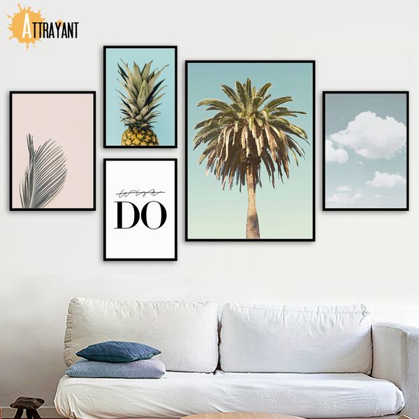 

pineapple tree leaf cloud poster vintage wall art print canvas painting nordic posters and prints wall pictures for living room