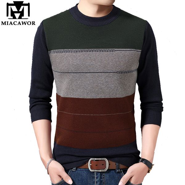 

miacawor autumn winter warm sweater men patchwork wool pullover men knitted sweaters o-neck pull homme plus size 4xl y285, White;black
