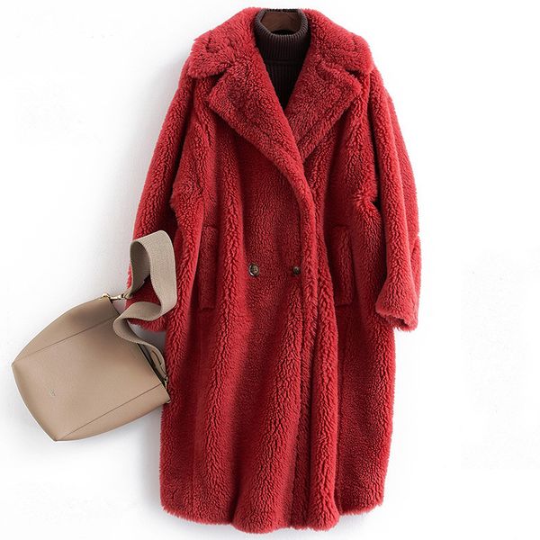 

2020 women's real fur coat wool jackets fashion winter warm sheep shearing fur long coats thick coat, Black;brown