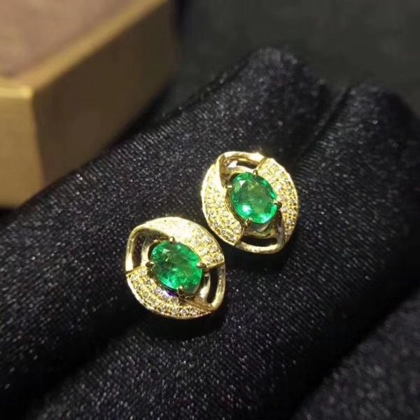 

other meibapj natural columbia emerald gemstone golden stud earrings real 925 silver fine charm jewelry for women, Golden;silver