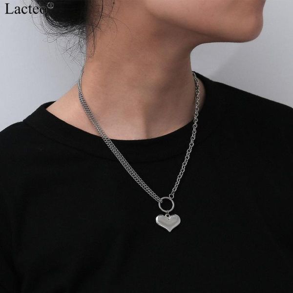 

lacteo neo gothic love heart pendant necklace miami cuban stainless steel snake chain choker necklace jewelry for women and men, Silver