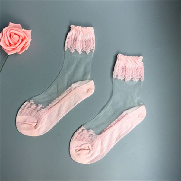 

1pair women lace ruffle ankle sock summer soft comfy sheer silk cotton elastic mesh knit frill transparent hollow women's socks, Black;white