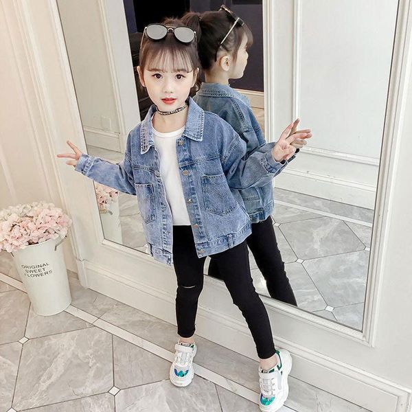 

new denim jackets for girls coat clothes baby outerwear children long sleeved jacket kids girl clothing c1012, Blue;gray