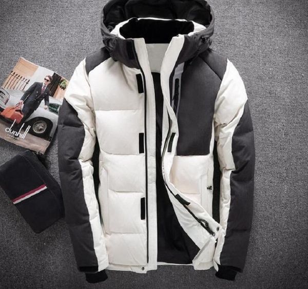 

hooded men s down jackets patchwork thick winter down coats male fashion overcoats keep warm outerwear003, Black