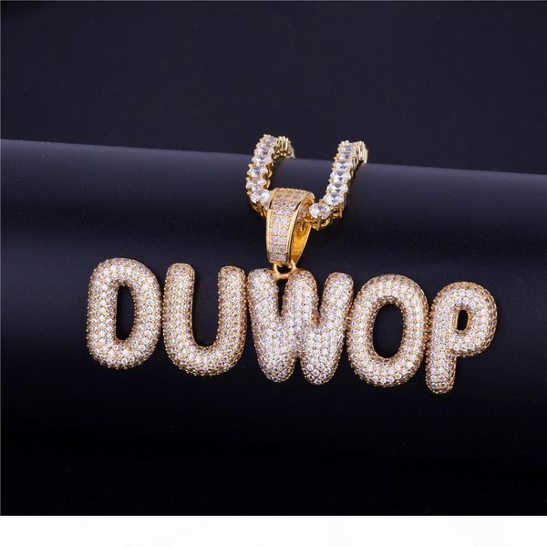 

a-z custom name small bubble letters necklaces & pendant charm men's zircon hip hop jewelry with 4mm gold silver tennis chain