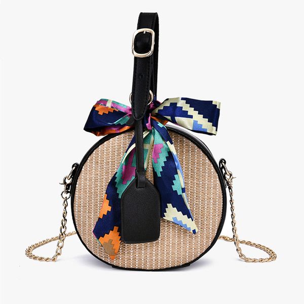 

women's rattan shoulder bag fashion handmade woven beach round straw bags personality wild color ladies crossbody tote handbag