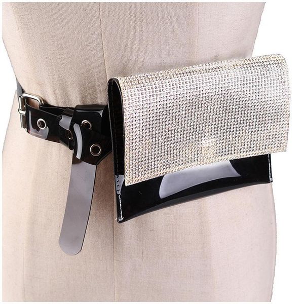 

designer-unique style women waist bag plastic transparent small female bag fashion rhinestone fanny belt bag luxury phone pouch