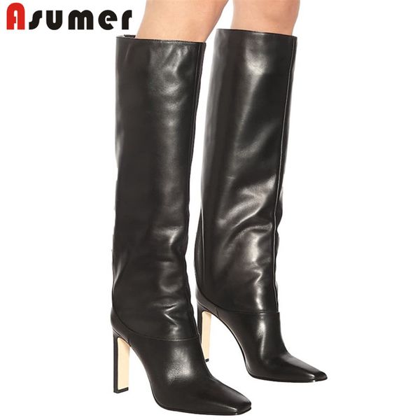 

asumer 2020 plus size 43 over the knee thigh high boots women solid colors high heels party wedding shoes woman long boots, Black