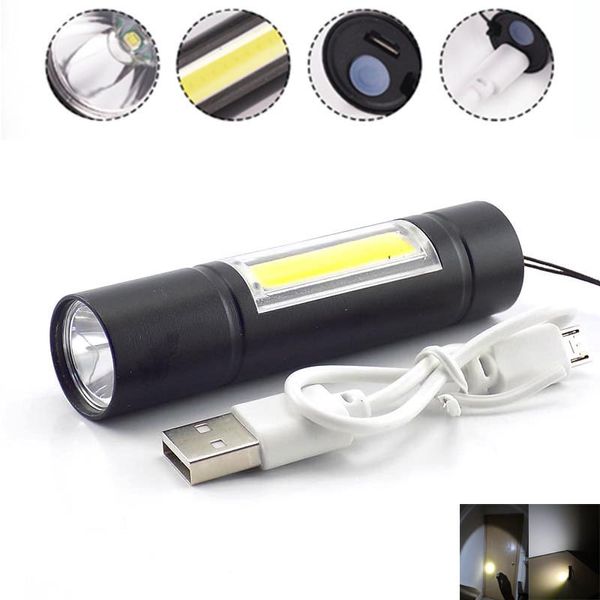 

flashlights torches portable mini cob led usb rechargeable q5 torch light lamp built-in 14500 battery lantern flash with cable