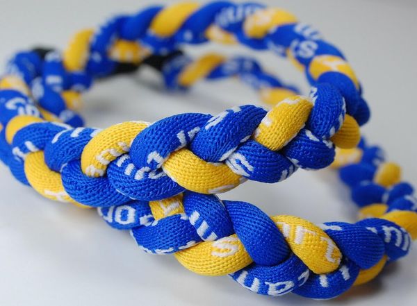 Titanio Sport Accessori intreccia corda corde intrecciate Baseball bianco con punto rosso sport germanio titanio tornado collane intrecciate Royal Blue Yellow