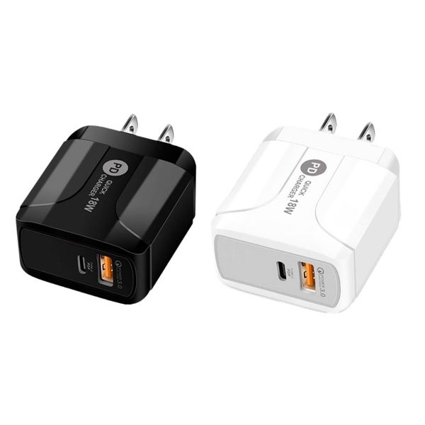 18W Schnellladegeräte Typ C + USB PD QC3.0 Wandladegerät US EU Netzteil für iPhone 7 8 x 11 Samsung Android Telefon PC mp4