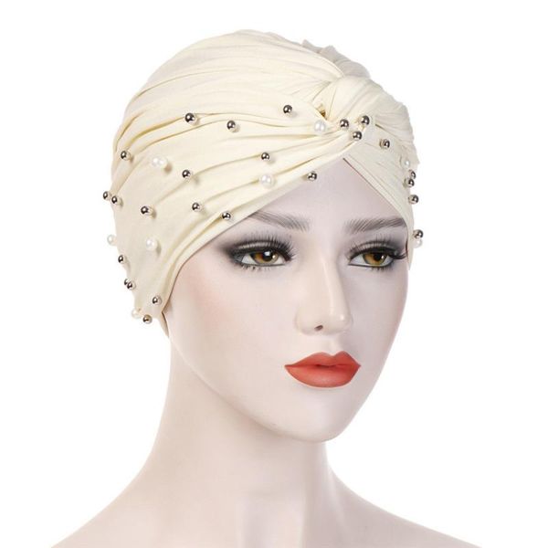 

2020 new summer women pearl beading india hat muslim ruffle cancer chemo beanie turban fashion wrap cap hat #e03 wholesale, Blue;gray