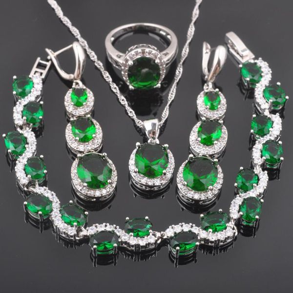 

bridal jewelry natural green crystal silver color for women jewelry sets bracelet earrings ring necklace bracelet set qs0120