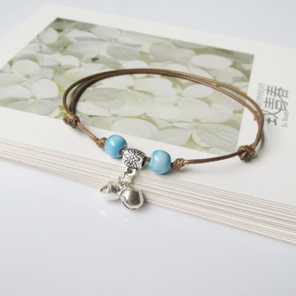 

1pcs new lovely adjustable simple ceramic bracelets anklets female original hand-woven fashion anklets leaf ceramic jewelry 40#, Golden;silver