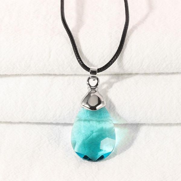 

anime sao sword art online metal necklace yui's heart blue crystal pendant teardrop cosplay jewelry kirito&asuna's drop-shipping, Silver