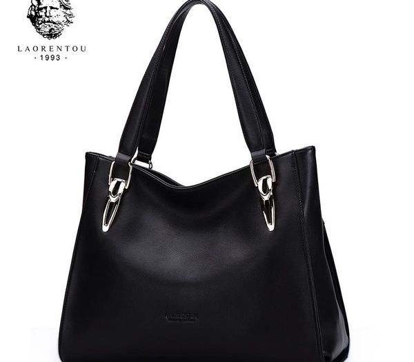 

laorentou elegant lady handbag cowhide leather purse for women large capacity female stylish messenger bags commuter002