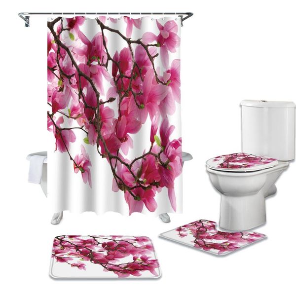 

flower japan cherry blossoms shower curtain sets non-slip rugs toilet lid cover and bath mat waterproof bathroom curtains