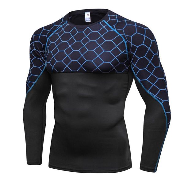 

men's quick dry running t-shirts long sleeved compression workout sport t shirts boys breathable fitness gym shirt 7, Black;blue