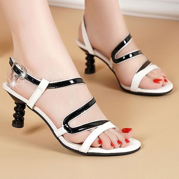 

summer women fashion trend fish mouth sandals color matching high heel roman sandals 2020 women elegant party shoes #3, Black