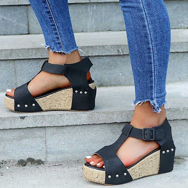 

women shoes platform sandals women peep toe high wedges heel ankle buckles sandalia espadrilles female sandals shoes, Black