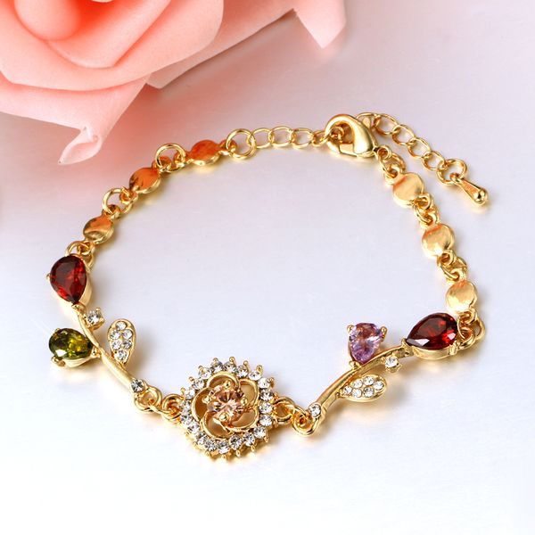 

elegant water-drop rhinestone crystal gold plated flower bracelet bangle for women retro wedding party bracelet jewelry gift ins, Golden;silver