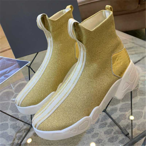 

knitted sock boots women fashion designer shoes breathable stretch sneakers fashion round-toe platform ankle boots, Black