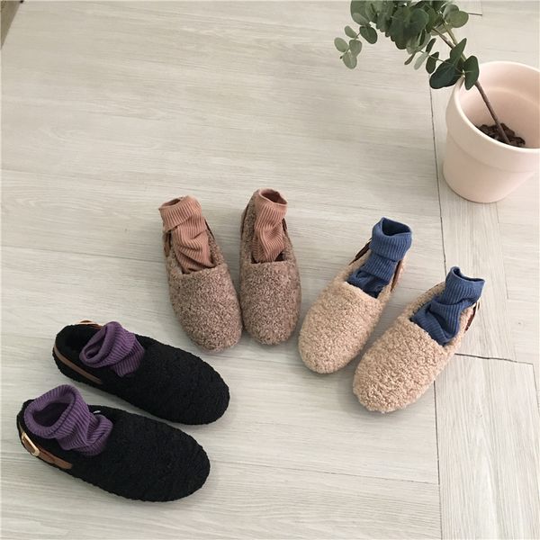 

korean shoes female footwear autumn round toe slip-on casual sneaker loafers with fur 2020 dress winter fall slip, Black