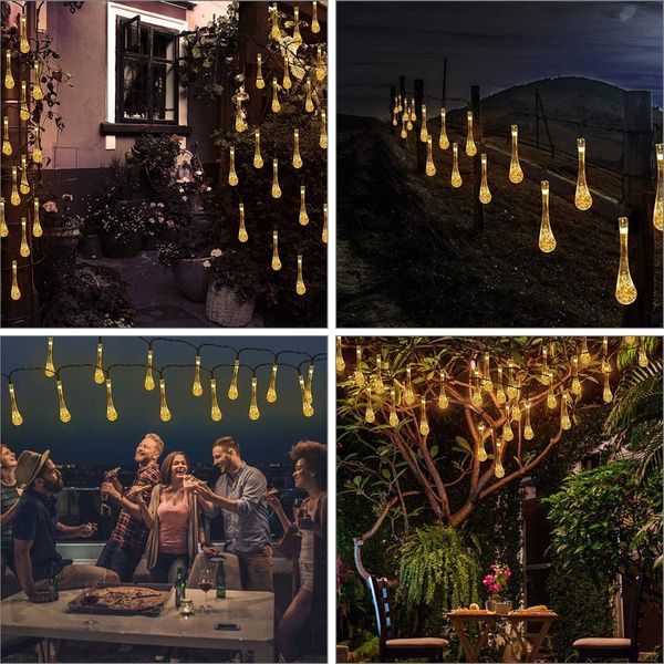 

solar powered string lights 20 50 leds waterproof led water drop fairy string indoor outdoor lighting garden holiday paty lights