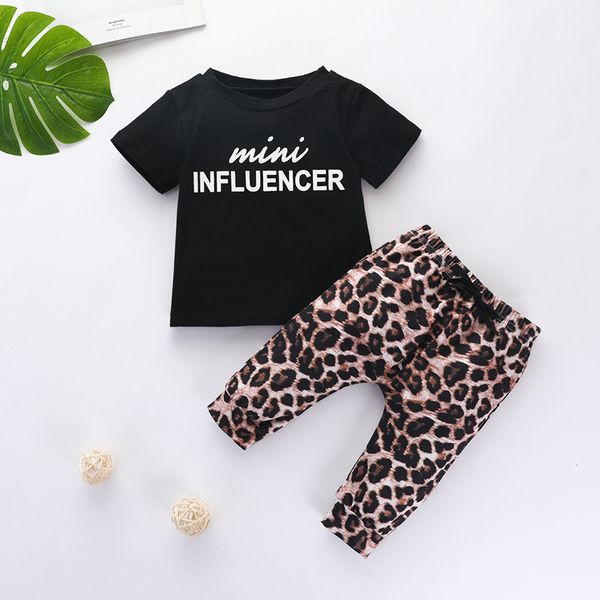 

2020 new summer fashion clothing sets girl short sleeve suits 2pcs letter + animal print pants children casual costume, White