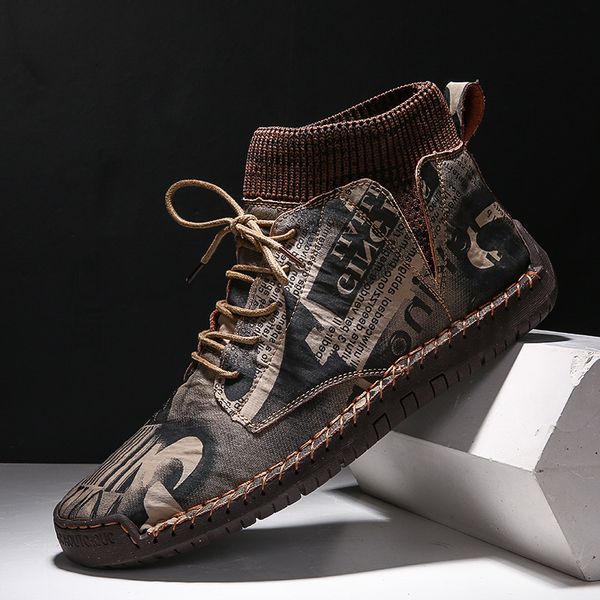 

men ankle boots autumn fashion shoes men casual boots male brand genuine leather lace-up ankle botas hombre comfy work, Black