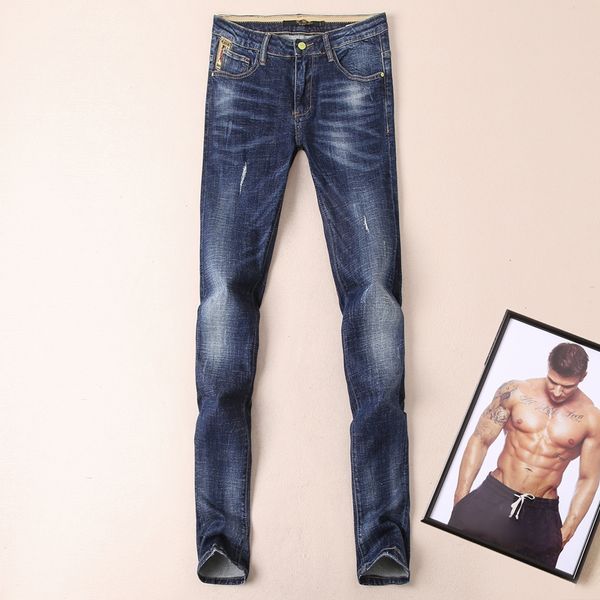 

r men's jeans 2020 new classic gentleman solid stretch smart casual denim pants straight trousers 88609, Blue
