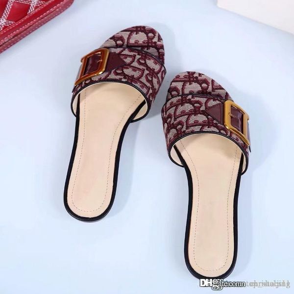 

european fashion brand women's slippers flat sandals summer luxury designer outdoor beach causal metal buckle strap slippers with b, Black