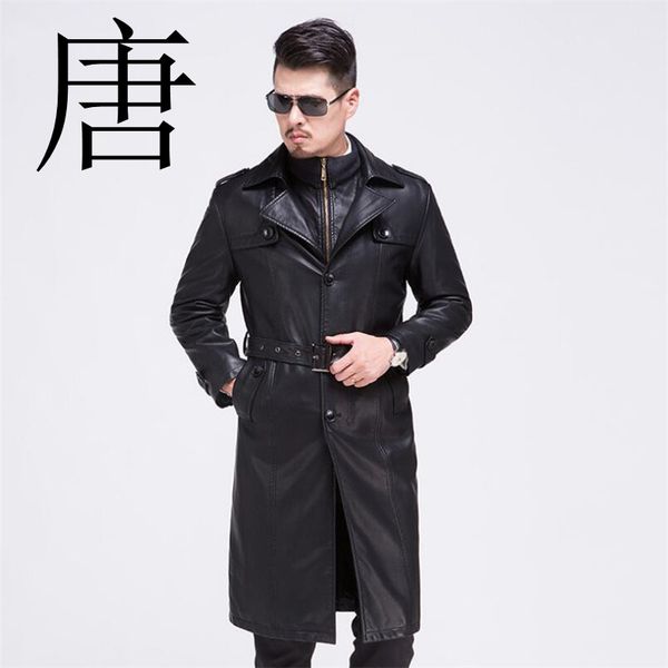 

tang cool 2020 brand black winter men's leather trench coat double-breasted x-long business casual plus size leather jacket