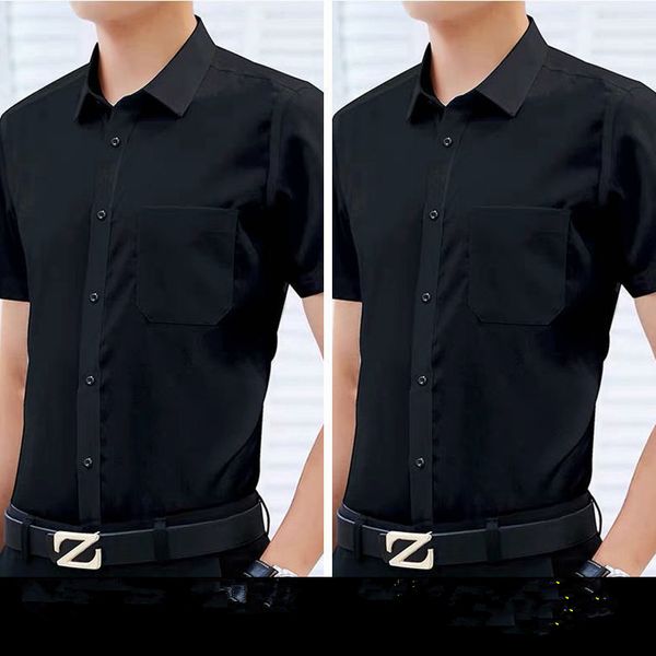 

summer thin pocket short-sleeved shirt large size men's non-iron business suit slim solid color professional wear, White;black