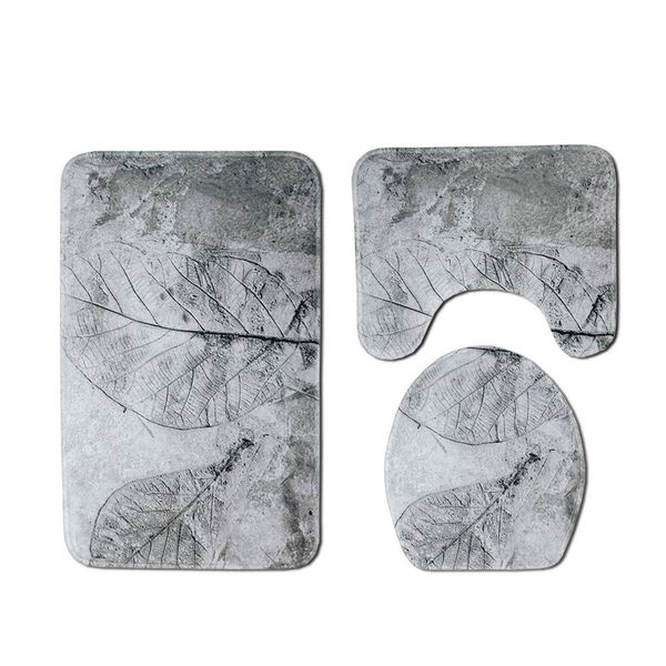 

3pcs/set carpet floor bathroom covers leaf printed anti skid toilet mat soft