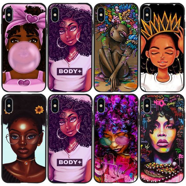 

fashion afro gils poppin melanin phone protection case for iphone 5 6 7 8 x xr 11 pro max shockproof