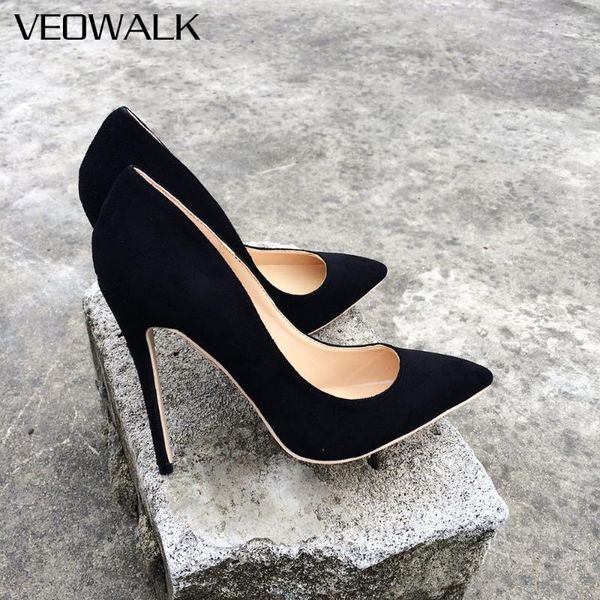 

veowalk women suede stilettos pumps elegant ladies pointed toe classic high heels slip on shoes black customized accept