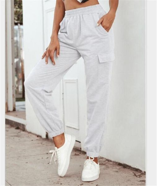 

womens pants relaxed elastic waist casual capris ladies sports loose womens designer clothing soild color fahion, Black;white