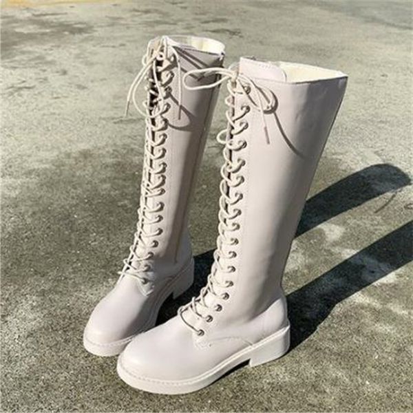 

autumn winter cool knee high boots women high heels shoes woman party footwear ladies lace up zipper platform boots beige black