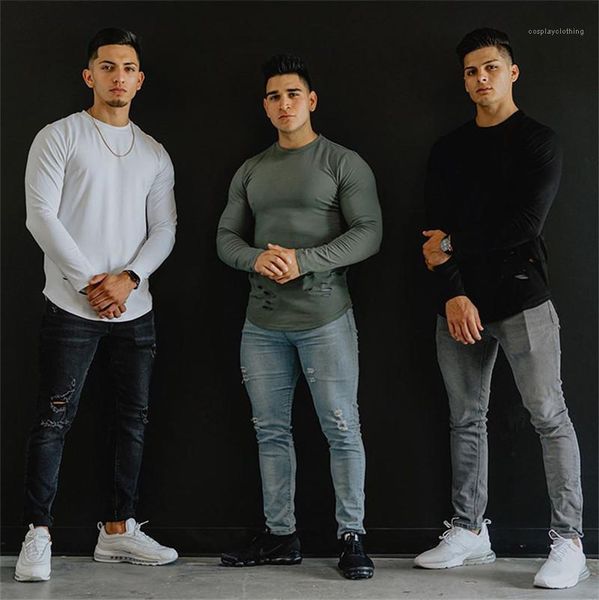 

mens конструктора размера с длинным рукавом tshirts мода hole пуловер шеи экипажа mens tees casual мужчины одежда плюс, White;black