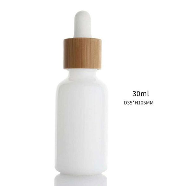 5 10 15ml 30ml 50ml Bottiglie contagocce bianco opale con tappo in bambù Bottiglia di olio essenziale di bambù in vetro logo personalizzato