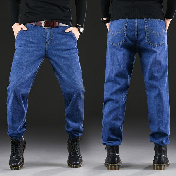 

men's jeans male men homme denim baggy pants trousers straight biker cargo casual tactical many multi-pocket black 46 48 50, Blue