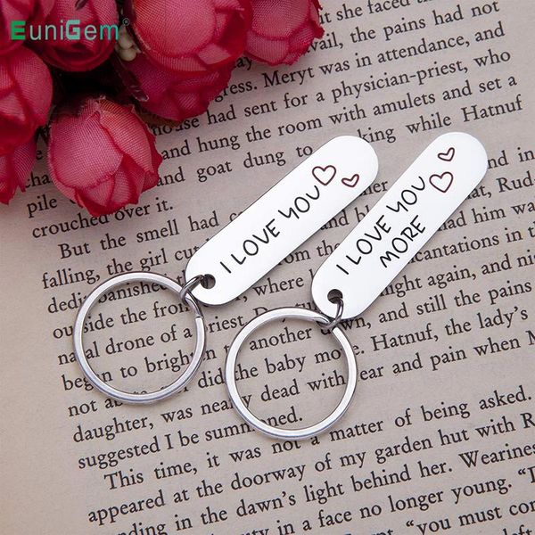 

1 pair lover's keychain engraved stainless steel mirror keychains for women men girlfriend husband boyfriend gifts key ring, Silver