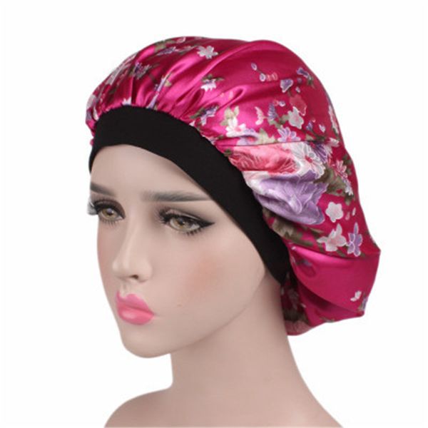 

women satin bonnet cap turban head cover nightcap elastic hat beanie chemo hair loss patients cancer cap flower chapeau femme, Blue;gray