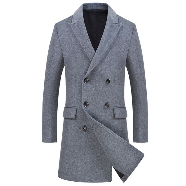 

men's wool & blends mens winter brand clothing stylish long trench coat men silm fit thicker overcoat fashion solid peacoat for, Black
